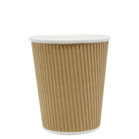 Disposable Coffee Cups - 8oz Ripple Paper Hot Cups - Kraft (80mm) - 500 ct